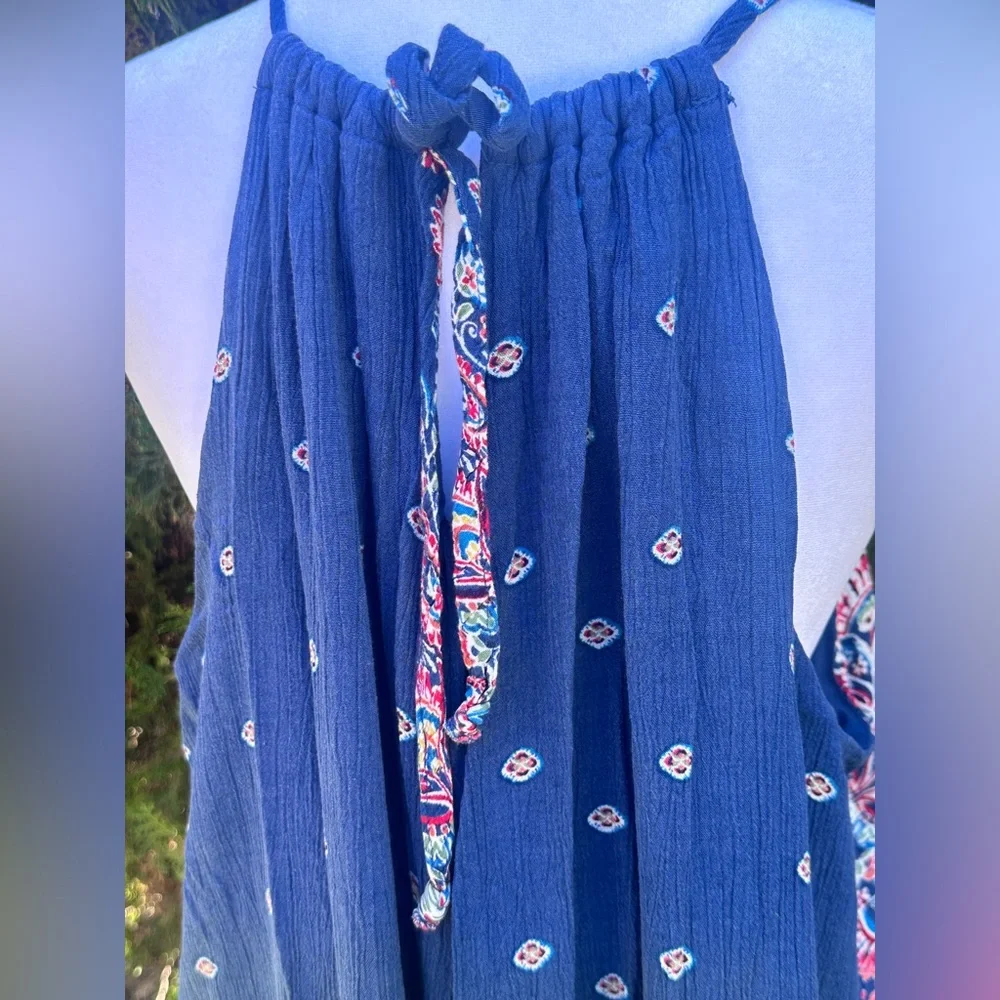 Women’s AUW Bohemian Navy Floral Halter Midi Dress size L - Picture 6 of 14